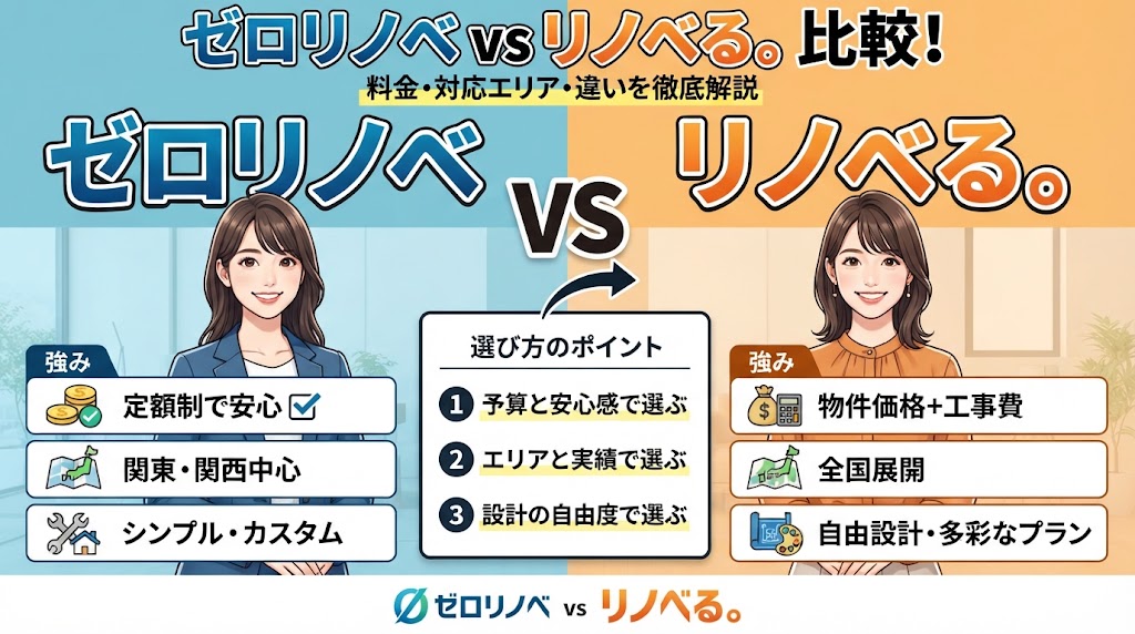 ゼロリノベとリノベるを比較！料金・対応エリア・違いを解説